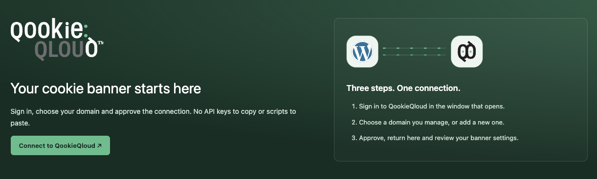 WordPress connection start screen